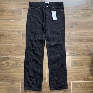 Zara Womens Distressed Ripped Jeans, Black, 10